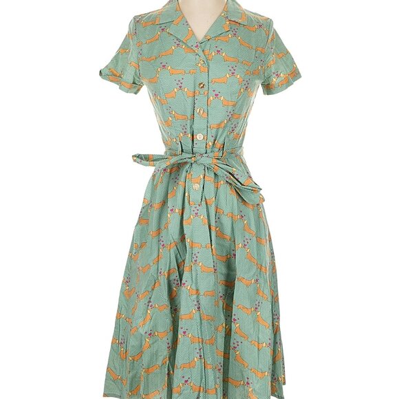 Modcloth Green Dachshund Print Puppy Love Shirt Dress - Picture 3 of 6
